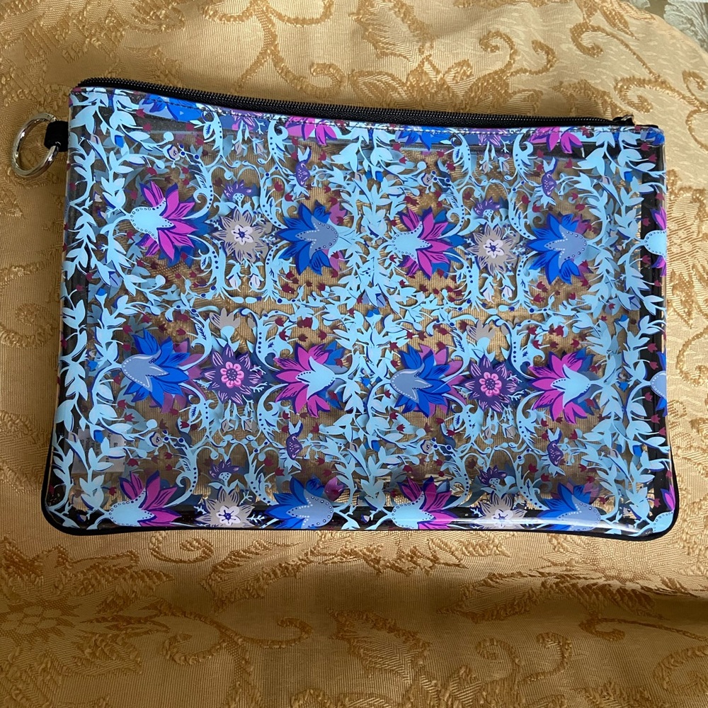 Vera Bradley Floral clear pouch with Blue and fuchsia Flowers